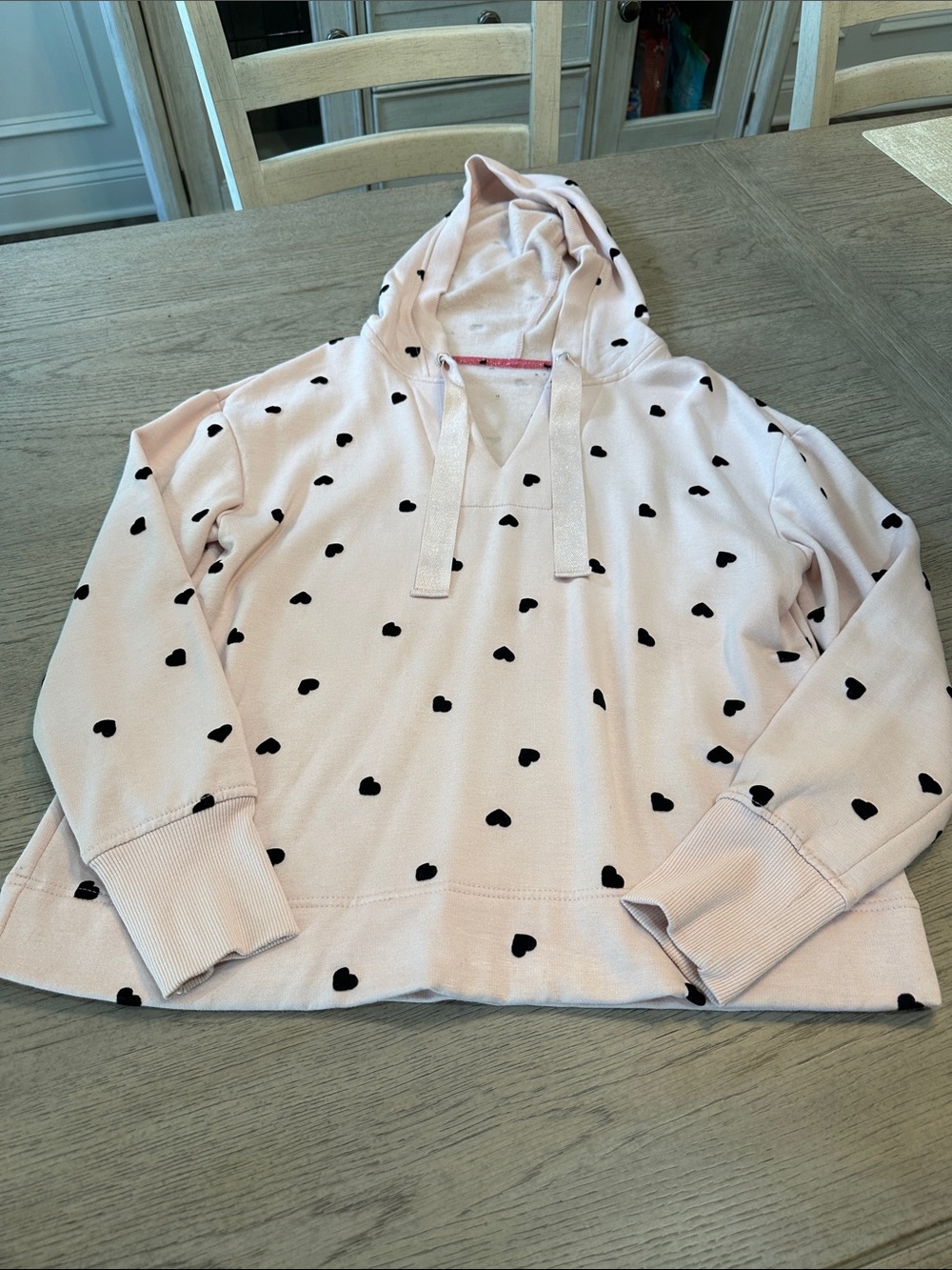 Women's Light Pink Heart-Print Hoodie Sweater
